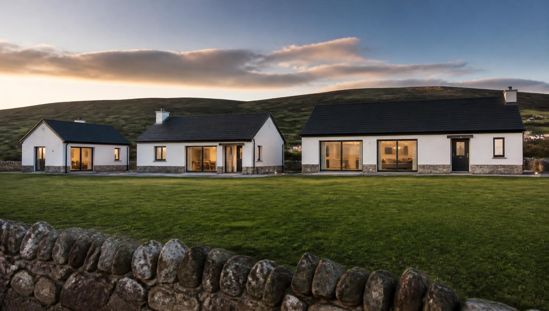 Contemporary block-built Irish home at golden hour